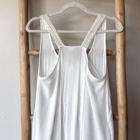 POL Off-White Racerback Soft Lace Strap Waffle Ribbed Button Top Tank Tunic M - Picture 7 of 7